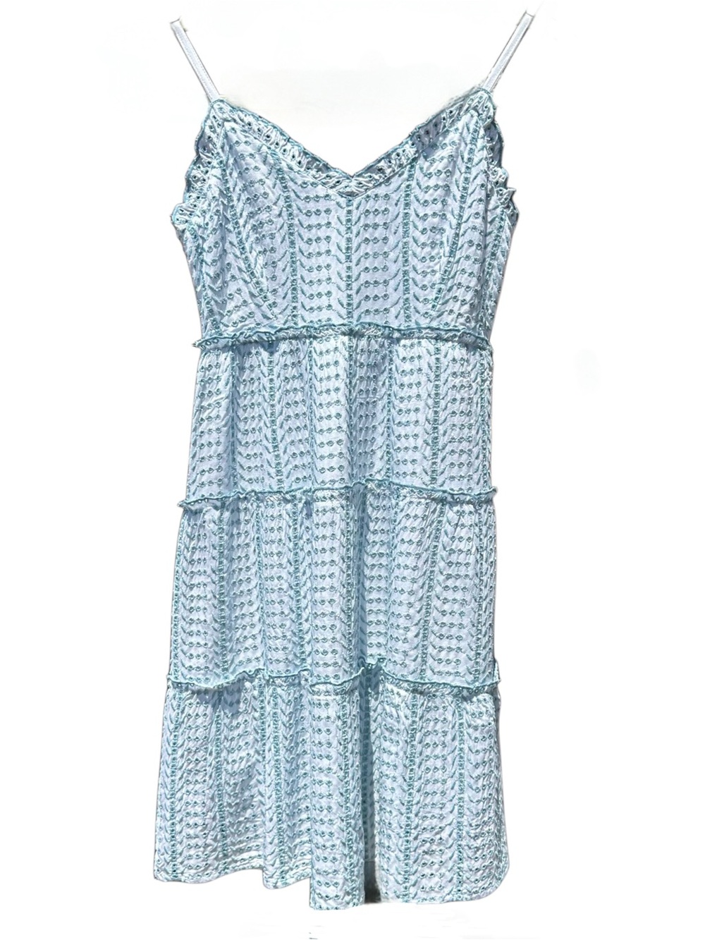 Jessica Simpson Light Blue Eyelet Embroidered Tiered Mini Dress Small